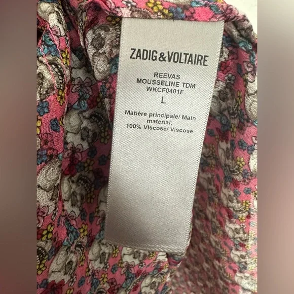NWT Zadig & Voltaire Rose Skull Dress‎ Large Reevas Mousseline - Picture 12 of 14
